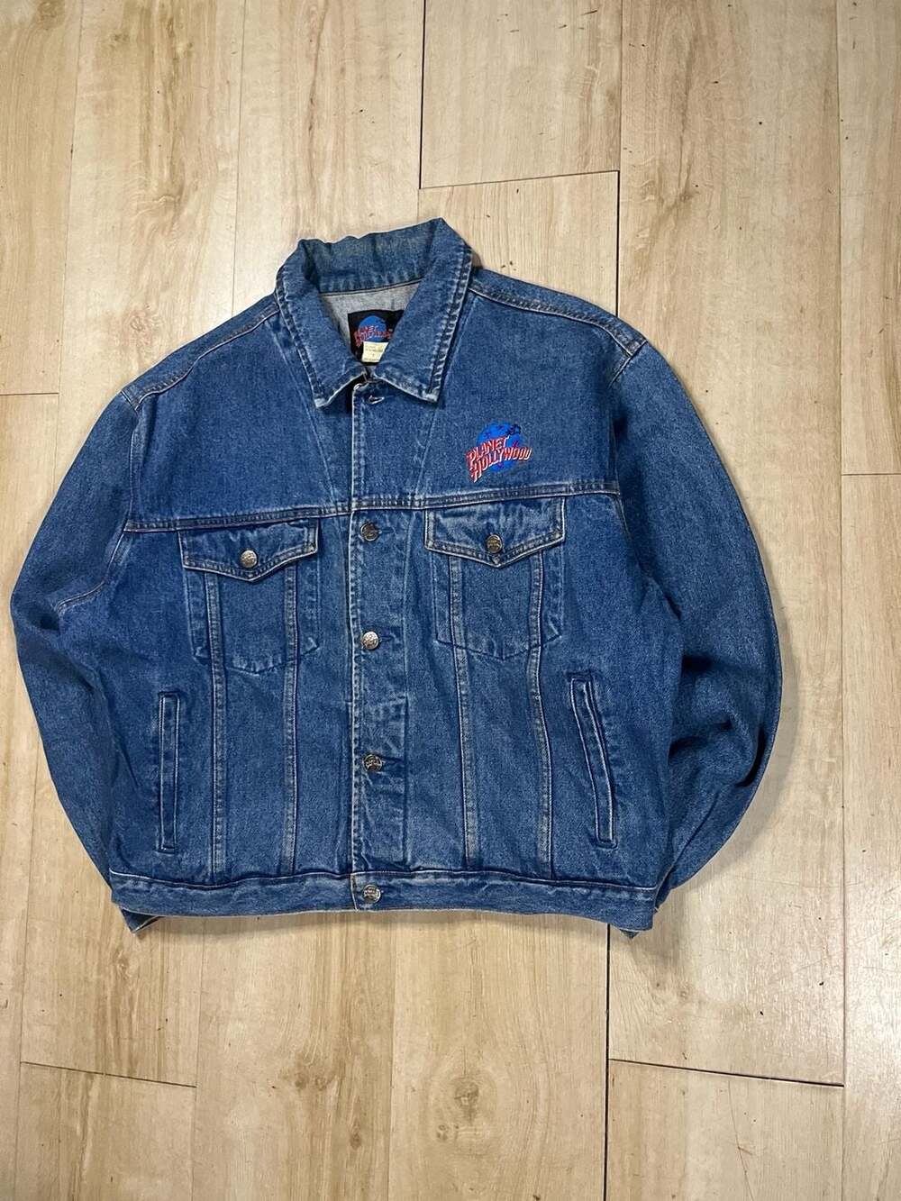 Vintage 1991 Planet Hollywood Las Vegas Embroidered Denim Trucker Jacket - Picture 2 of 5